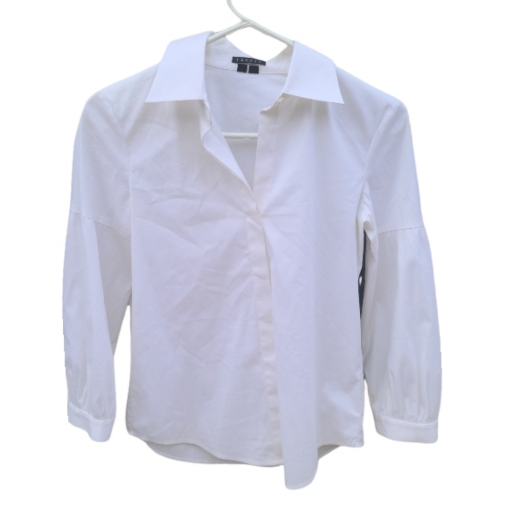 Theory Eldridge Luxe Oxford button down white blouse balloon sleeve shirt size p